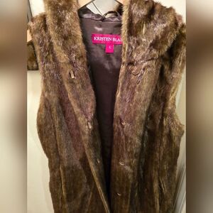 Kristen Blake Hooded Brown Luxe Faux Fur Vest S